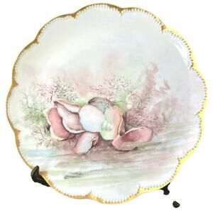 Antique 1880s Haviland Limoges seashell cabinet plate 8.5” hand painted coastal